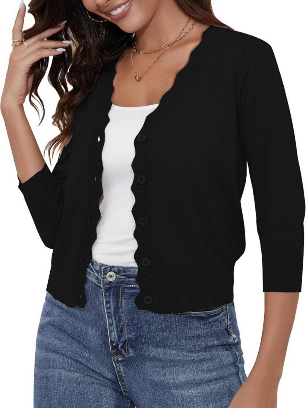 Lightweight Cropped Cardigan Sweater | 3/4 Sleeve Button Down Bolero Shrug